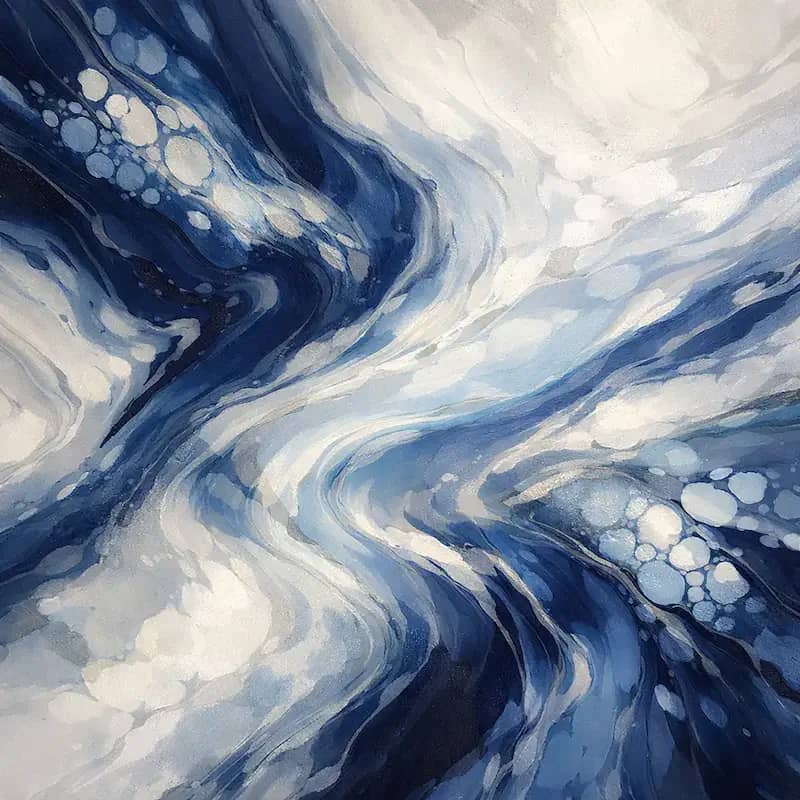 Abstract blue and white marble pattern representing calm and flow